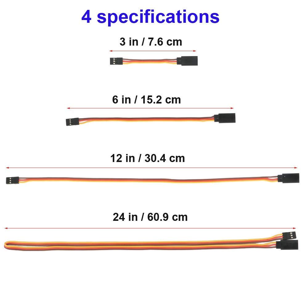 YUNIQUE Servokabel-Set – 12 Stück, 3-Pin, 26AWG – Längen 75/150/300/600 Mm Für RC-Autos, Drohnen & Flugzeuge