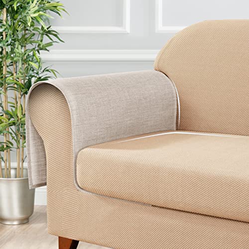Spwiy Linen Sofa Armrest Protector Cover Sofa Armchair Slipcover 2 Pcs For Living Room Loveseat Sofa Couch Recliner Luxury European Sofa Arm Protector Nonslip For Pets, Cats, Champagne #TOP1