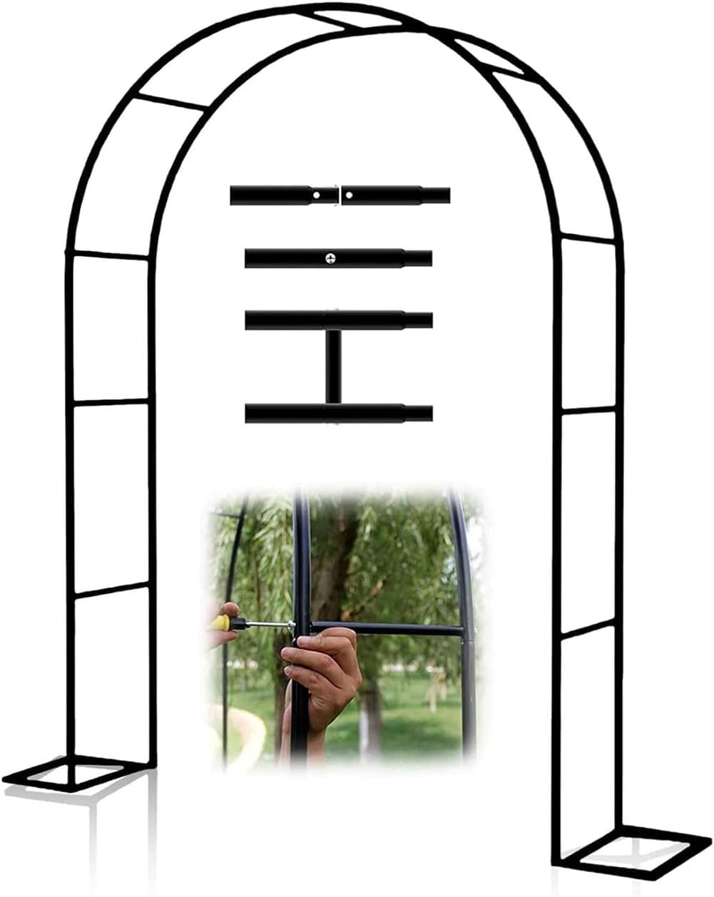 Garden Arbor Arch Steel Frame Weather Resistant Metal Archway for Climbing Plants, Free Standing Trellis Pergola 1.2M 1.4M 1.8M 2.4M 3M 3.5M Wide Garden Arch,Green,W2.4M*H2.2M