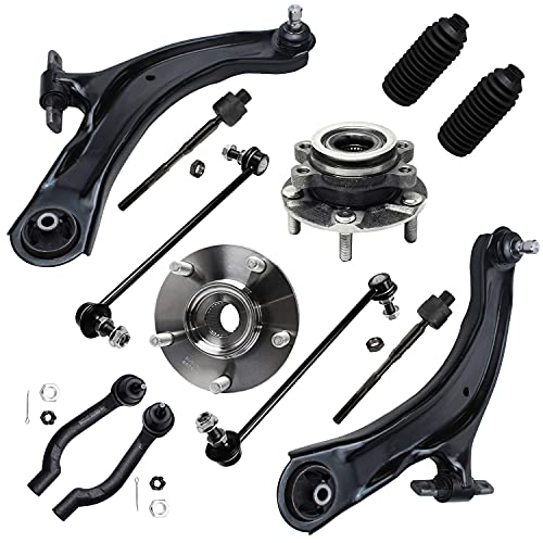 Detroit Axle - Front Lower Control Arms w Ball Joints Sway Bar Links Inner Outer Tie Rods w Boots & Wheel Hub Bearing Assembly for 2008-2013 Nissan Rogue  2014-2015 Rogue Select