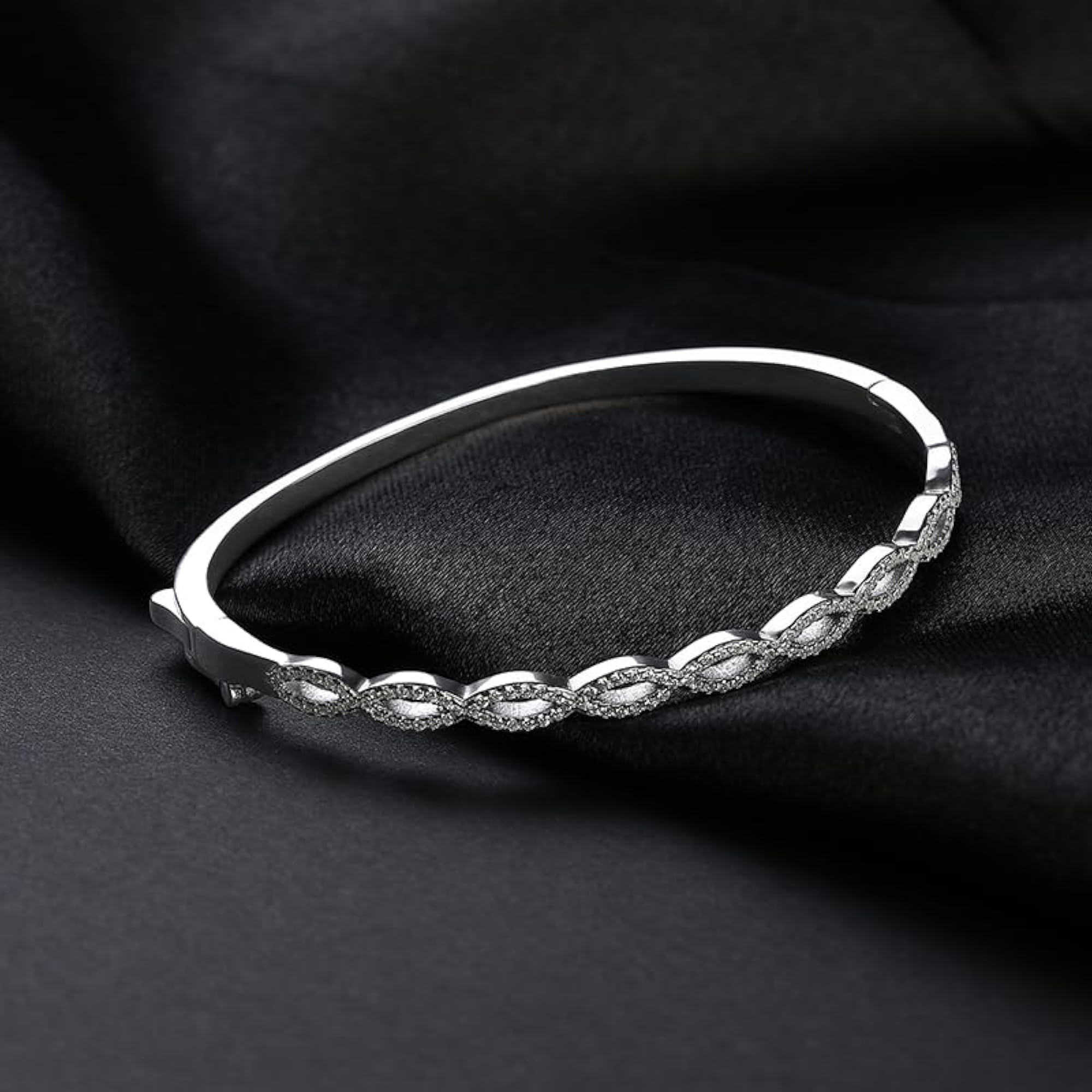 Women's Diamond Bangle Bracelet, Silver Tone, Infinity Twist Design
