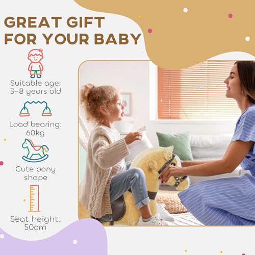 Qaba Ride on Horse, Plush Walking Horse Toy, Kids Riding Chair with Wheels for Kids 3-8 Years, Light Brown by Qaba - Image 6