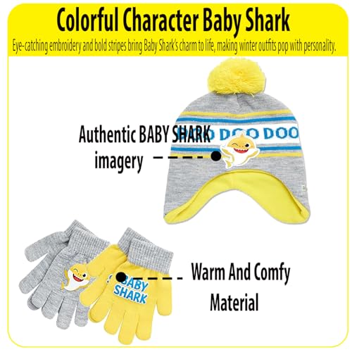 Image of Nickelodeon Boys' Baby Shark Winter Hat and 2 Pairs of Mitten Set (Toddler)
