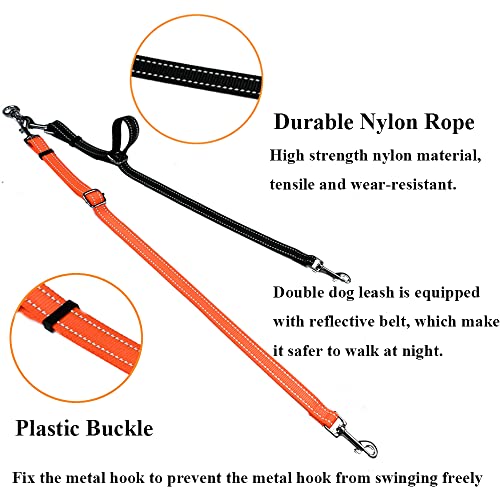 ASOCEA Doppelte Hundeleine Verwicklungsfreier Doppel-Hundeleinen-Koppler Kein Verheddern 360° Drehbare Reflektierende Kabelbefestigung für Kleine Mittelgroße und Große Hunde Welpen Lauftraining