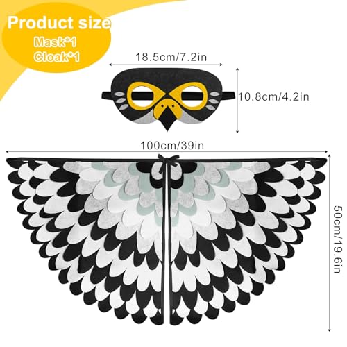 Hpbaggy Vogelflügel Kostüm,Kinder Kostüm Eule,Vogelflügel Kostüm Umhang Für Kinder Mit Filz Maske,Für Jungen Mädchen Halloween Karneval Cosplay Party.