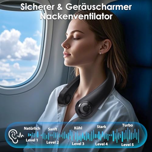 Image of Portable Neck Fan with Neck Support, 5 Speeds, Lightweight, Gifts for Father Men Women, Personal Wearable Neck Fans that Blow Cold Air Rechargeable for Hot Flashes, Disneyland, Travel Essentials