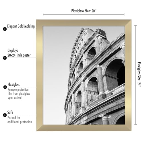 Americanflat 20x24 Picture Frame with Polished Plexiglass - Gold Picture Frame - Wide Photo Frames Made of Engineered Wood for Vertical or Horizontal Wall Display - Epic Collection - Gold