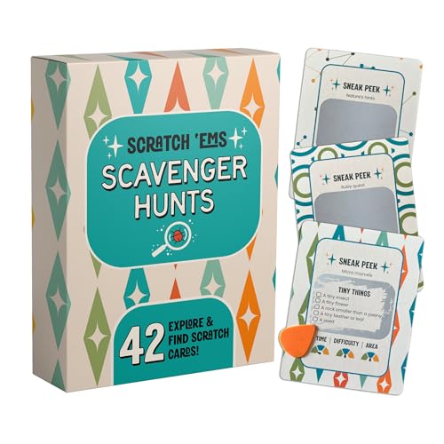Scratch 'Ems Scavenger Hunts | 42 Scratch Off Adventure Cards - Outdoor Scavenger Hunt for Kids & Families | All Season, Reusable Scratch-Off Cards for Screen-Free Fun, Nature Activity & Camping