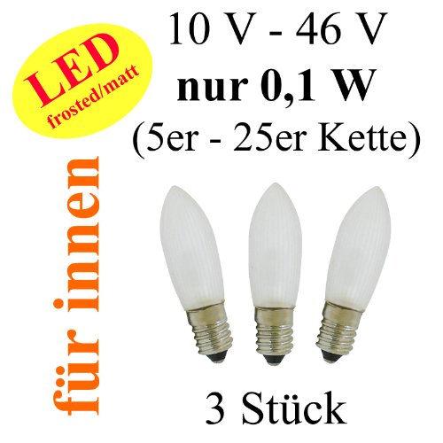 Preisvergleich Produktbild netSells® * LED Topkerze / Riffelkerze / Spitzschaftkerze * für Schwibbogen u. Lichterketten * 10-46 V 0,1 W * f. innen * 3er Set * matt / frosted