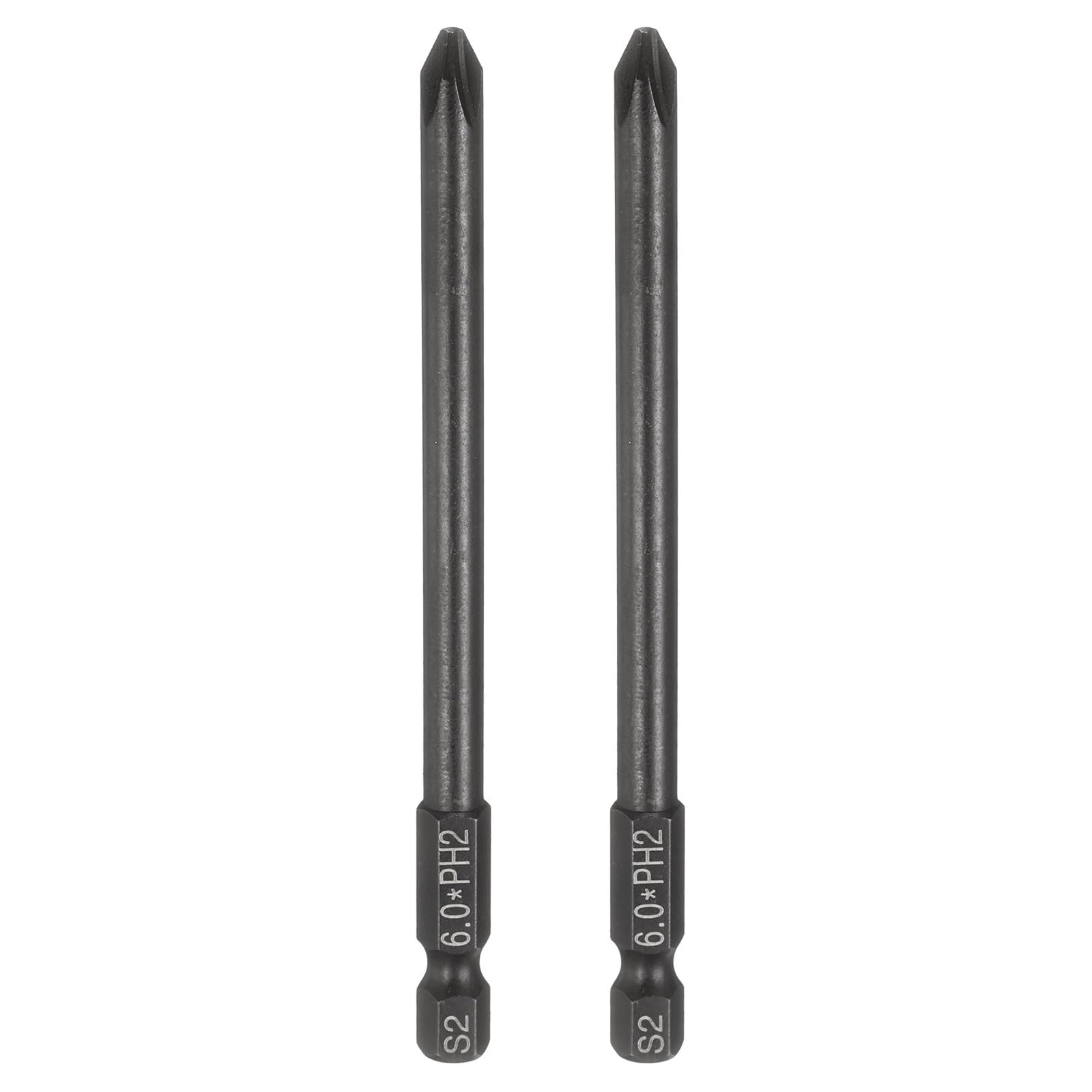 sourcing map 2pcs #2 Phillips Screwdriver Bit PH2 1/4" Hex Shank 4" (100mm) Long 6mm Rod Magnetic Cross Head Drive Drill Bits S2 Steel Industrial Screw Driver Electric Power Tool, Black