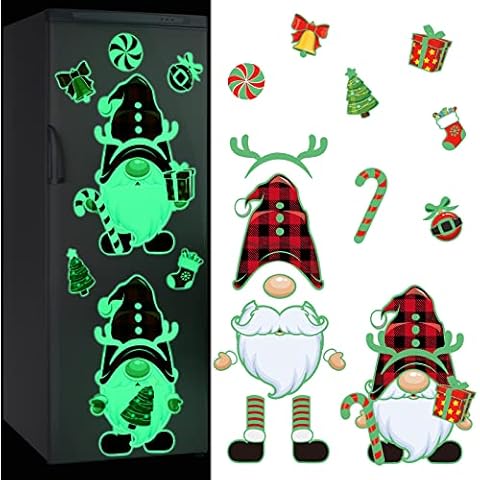 12 Pieces Christmas Refrigerator Magnets Fluorescent Fridge Magnet Elf Gnomes Car Magnets Waterproof Magnetic Stickers Xmas Holiday Decorations for Kitchen Car Garage Metal Door Mailbox Cabinets Cover