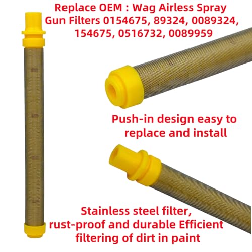 Image of 15 Pack 100 Mesh Spray Gun Filter for Titan Wagner SprayTECH, Yellow | Fits for Titan 581-062, Wagner 0089959, SprayTECH 0515220; 4 inch yellow 100 mesh push-on filters, 15 pack.