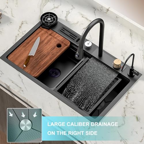 Évier de cuisine cascade en inox 304 anti-rayures 68x45cm encastrable
