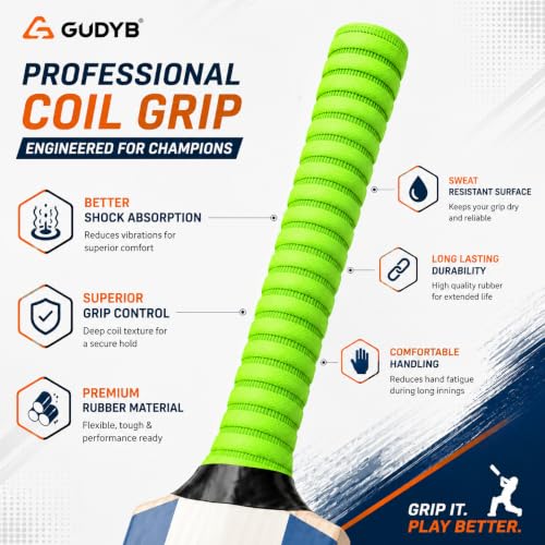 Image of Professional Cricket Bat Handle Coil Fluorescent Grips with Better Shock Absorption | Cricket Accessories Bat Handle Grips, Pack of 1 (Yellow)