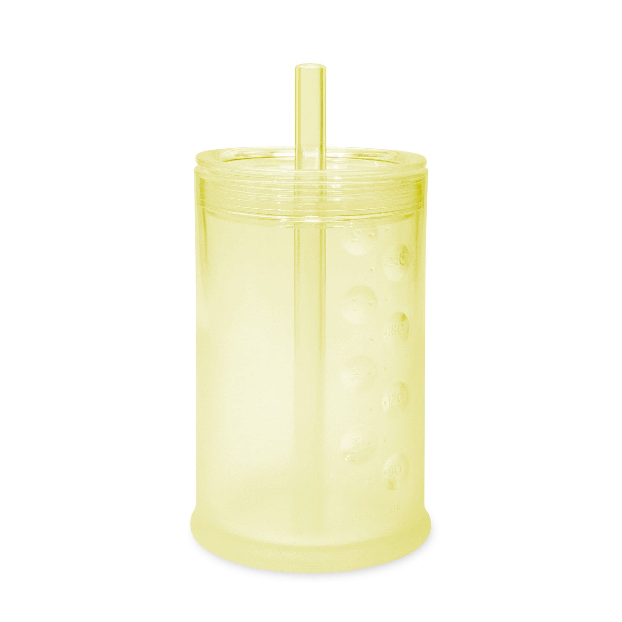 OlababyClear View Silicone Training Cup with Straw Lid | Toddler Sippy Trainer 12mo+ | Unbreakable Water Drinking Cups for Kids 2yr+ | Baby Led Weaning & Feeding Supplies (Lemon, 9 oz)