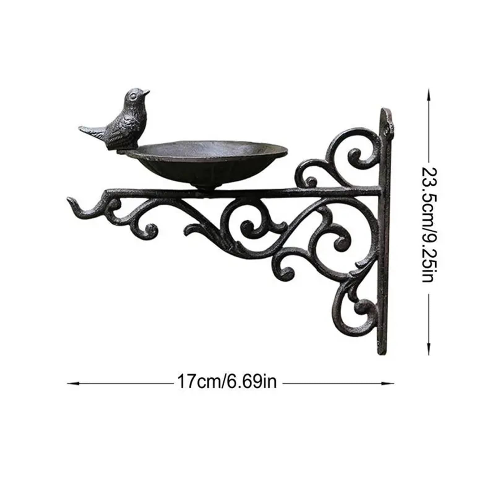 Vogeltränken Wandmontiertes Vogelbad, dekorativer Vogelfutterspender aus Gusseisen, Gartenornamente, Nüsse, Mehlwürmer, Wasserschale, Korbhalterung mit Vogel