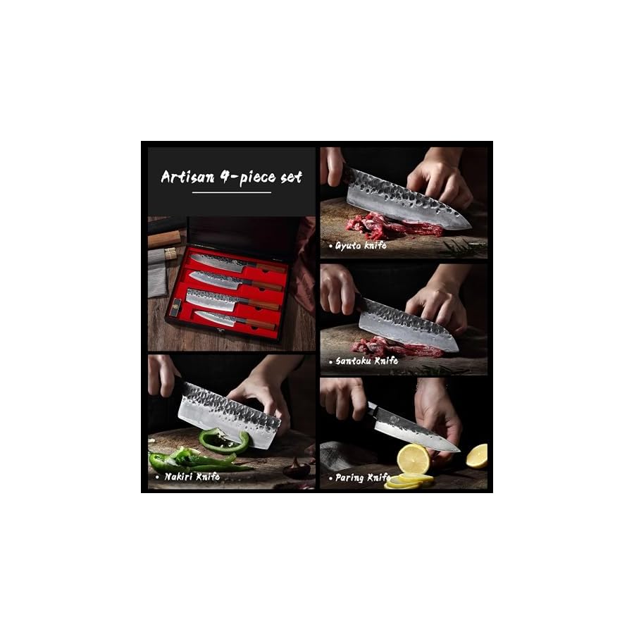 MITSUMOTO-SAKARI-Japanese-Chefs-Knife-Set-4-Pcs-Professional-Hand-Forged-Kitchen-Chef-Knife-Set-High-Carbon-Ultra-Sharp-Cooking-Chefs-Knife-Set-Rosewood-Handle-Sandalwood-Box MITSUMOTO SAKARI Japanese Chef's Knife Set 4 Pcs, Professional Hand Forged Kitchen Chef Knife Set, High Carbon Ultra Sharp Cooking Chefs Knife Set (Rosewood Handle & Sandalwood Box)