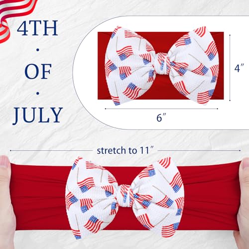 Hairband, 4th of July Baby Headband, American Flag Bow, Patriotic Headband, Red Blue White, Newborn Bows Infant Headband for Baby Girl, Toddler Headbands, 2 Count4