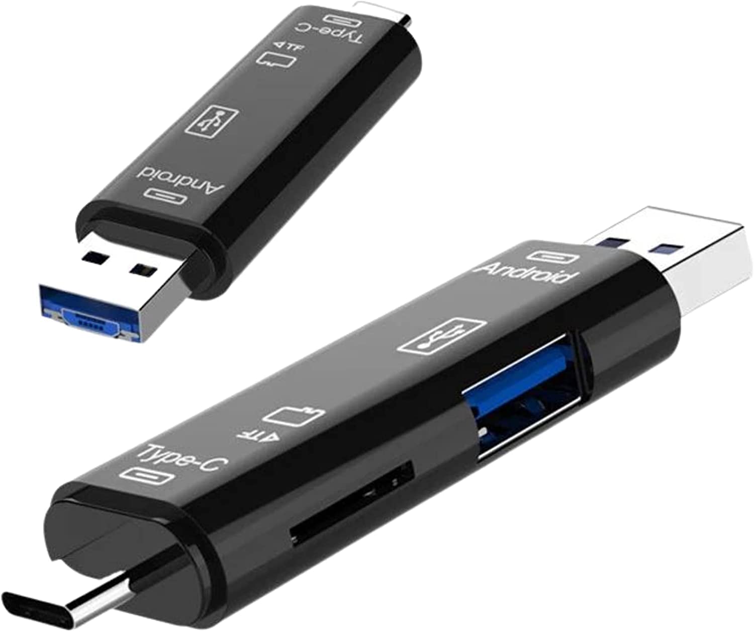 SD Card Reader 5 in 1, USB-C, micro USB, USB-A, OTG, External Memory Card Readers, for PC/Laptop, Camera, Smart Phone, Tablet, for SD/Micro SD/SDHC/SDXC, Black