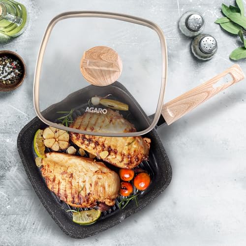 AGARO Imperial Granite Non Stick Grill pan with Glass Lid, 1.8L/ ...