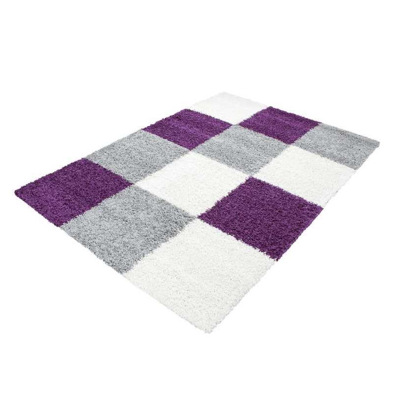 Tapis shaggy haut de gamme violet-blanc-gris design géométrique - 4
