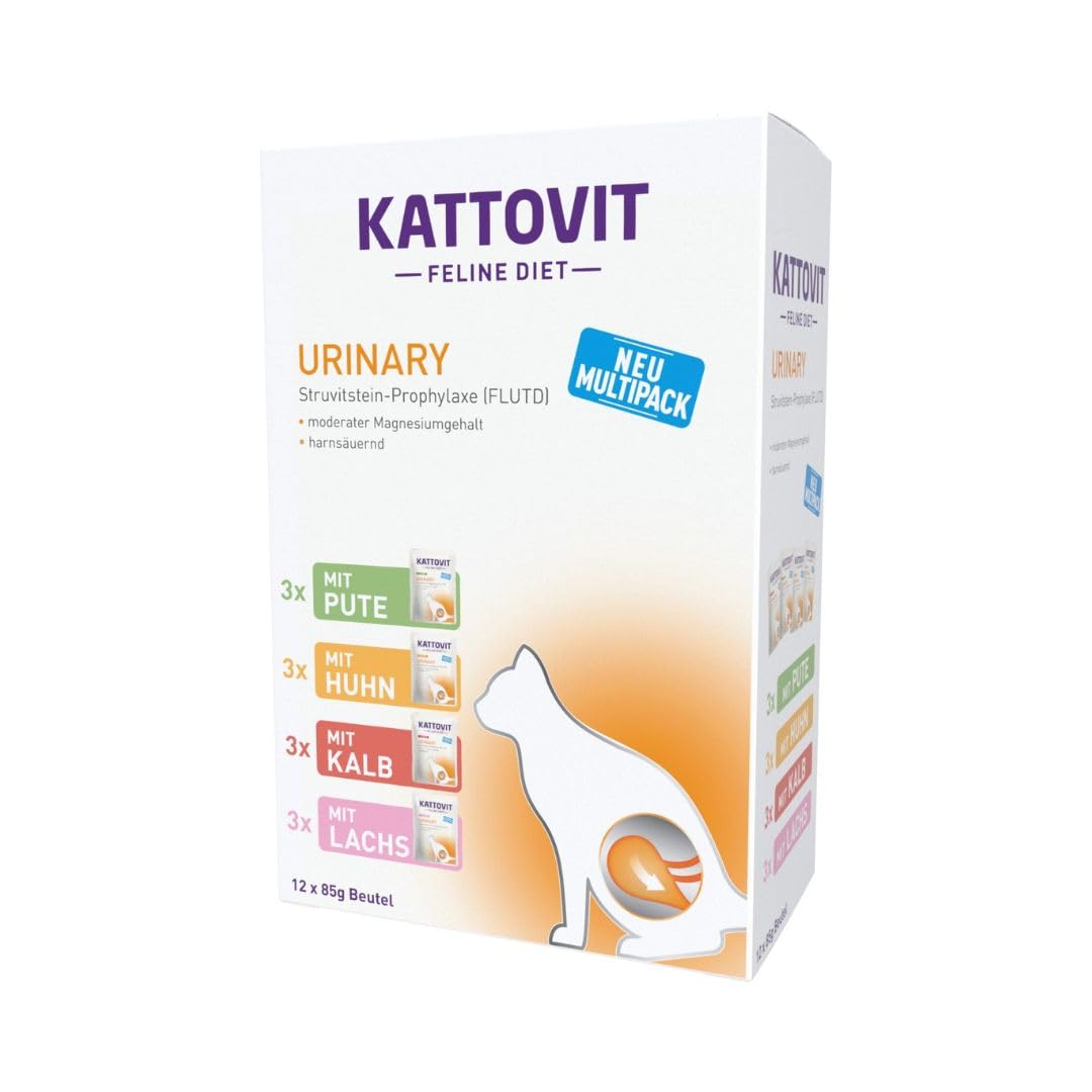 KATTOVIT - Urinary Multipack mokra karma dla kotów | Mokra karma dla kotów jako pełnoporcjowa karma w worku świeżości. Karma dietetyczna dla dorosłych kotów z chorobami układu moczowego | 5 x 12 x 85