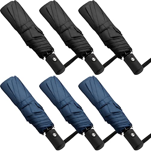 Reginary 6 Pack Windproof Travel Umbrellas Bulk Automatic Open And Close Umbrella Collapsible Folding Rain Umbrella Portable Umbrella For Men Women And Kids (Black, Navy Blue) #TOP15