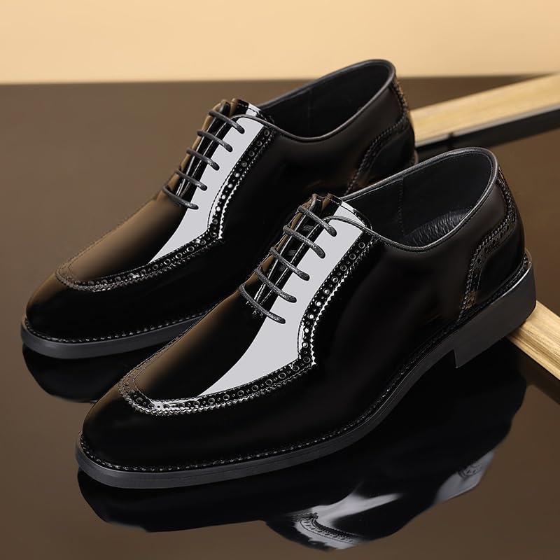 Men's Dress Casual Retro Pointed-Toe Fashion Shoes Business Formal Derby Oxford Lace-Up Patent Leather Shoes3