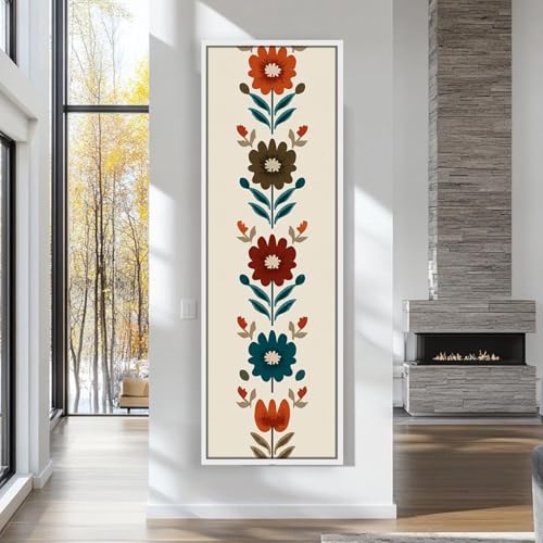 Tableau géométrique de fleurs grand format verticale 60x180cm pour mur - 4