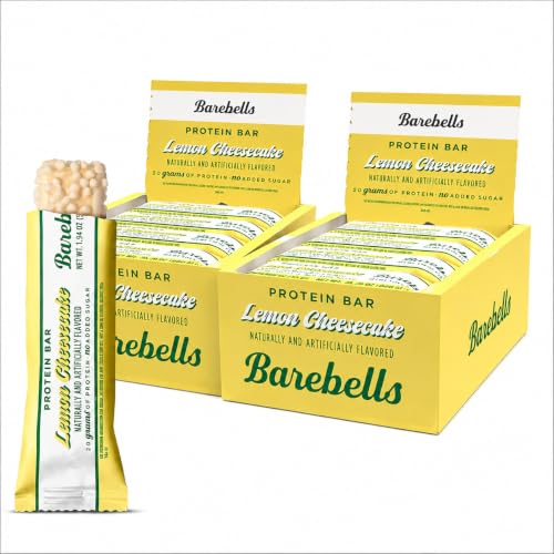 Image of Barebells Protein Bars Lemon Cheesecake - Pack of 12, 20g High Protein Treats - Chocolate Nutrition Bar with 1g Total Sugars - On-The-Go Breakfast or Post-Workout Snack (Pack of 2)