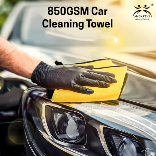 Image of AM Safe-X Microfiber Cloth for Car 850 GSM 40x40 cms 1 Pcs Aqua Blue & Grey Twisted Loop Super Absorbent Towel, Edgeless Design with Plush Pile & Lint Free Cloth for Drying & Detailing