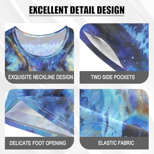 ALAZA Wolf Watercolor Blue Pajamas Set Short Sleeve Cotton Sleepwear Summer Pjs 2 Piece 5-14Y4