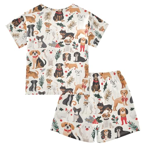 ALAZA Merry Christmas Pug Dog New Year Pajamas Set Short Sleeve Cotton Sleepwear Summer Pjs 2 Piece 5-14Y2