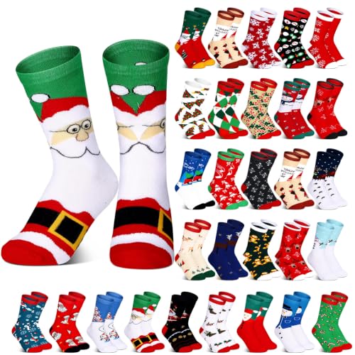 Image of Hoolerry 30 Pairs Christmas Fuzzy Socks in Bulk for Women Adult Men Gifts Fluffy Holiday Winter Socks Unisex Warm Crew Gifts