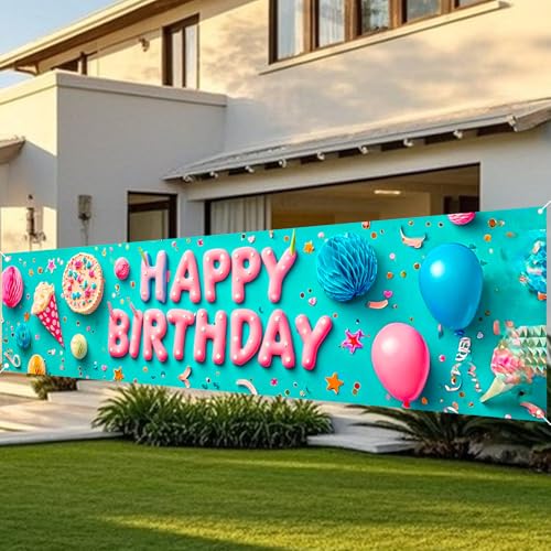 Image of Nuxovilar Happy Birthday Yard Banner 79x18 Inches Polyester
