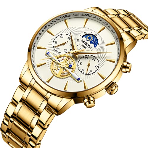 Image of NIBOSI Automatic Men's Watches Analog Mechanical Green Dial Stainless Steel Watches for Men Waterproof Military Business Casual Wrist Watches with Calendar