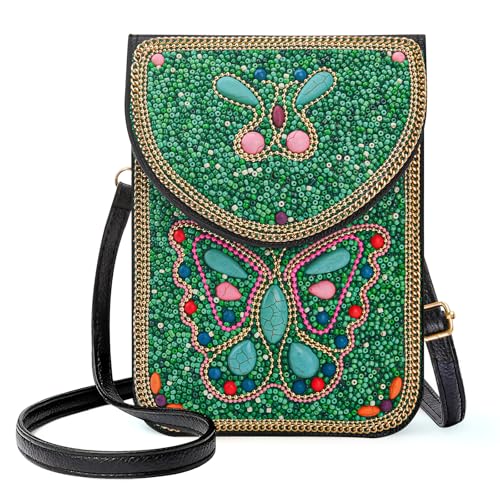 Image of Small Beaded Crossbody Bag for Women, Boho Cell Phone Shoulder Purse Wallet with Handcrafted Colorful Beads