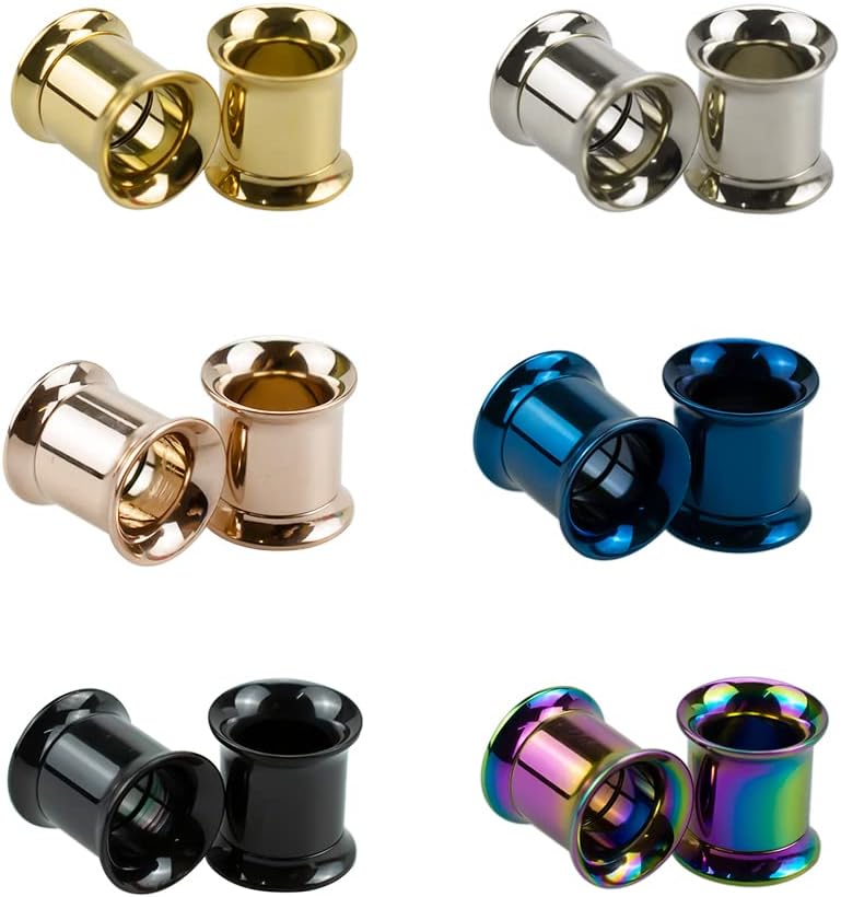 3-6Pairs-Mix Color Surgical Steel Screw Tunnel Plugs Hollow Ear Expander Gauge Piercing