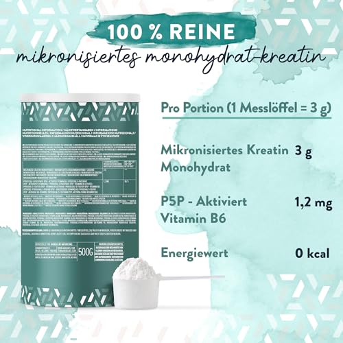 Creatin Monohydrat Pulver 500g | Pure Mikronisiertes 200 Mesh Kreatin Monohydrat Pulver mit Vitamin B6 P5P - Vegan Creatine Monohydrate - Pre Workout Creatin – Bild 6