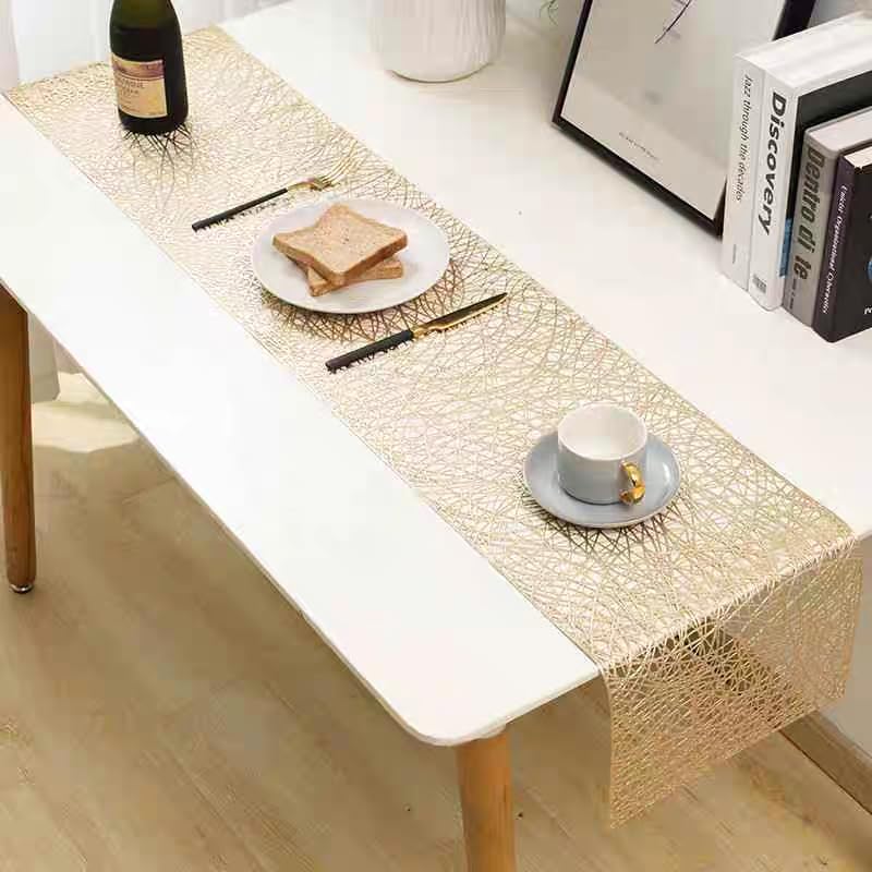 Ablieve Gold Hollow PVC Table Runner 1 Pack for Holidays Wedding Decoration Parties and Everyday Décor 30x150cm