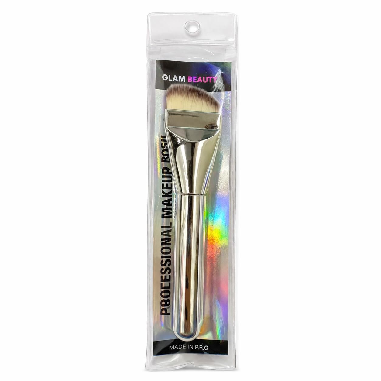 Glam Fan Makeup Brush, Synthetic Bristles, Silver Metallic Handle, for Foundation and Contouring 1