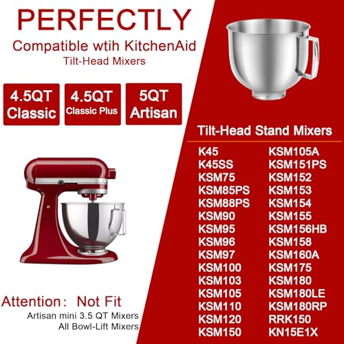 Tazón mezclador de acero inoxidable 5QT para KitchenAid miniatura 4