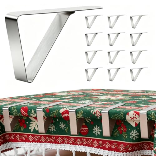 12 Pieces Tablecloth Clips, Waterproof Stainless Steel Table Cloth Holder Clips, Windproof Picnic Table Cover Clamps for Securing Tablecloths Indoor Outdoor Party, Wedding, Christmas, Camp (12, Small)