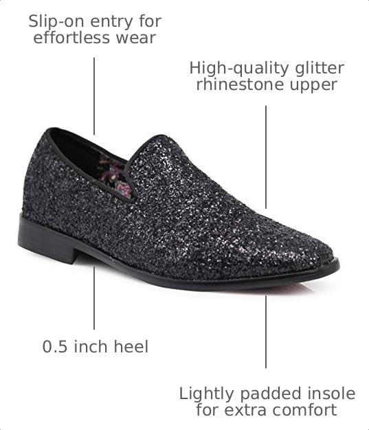 Image of SPK04 Men's Vintage Glitter Dress Loafers Slip On Shoes Classic Tuxedo Dress Shoes