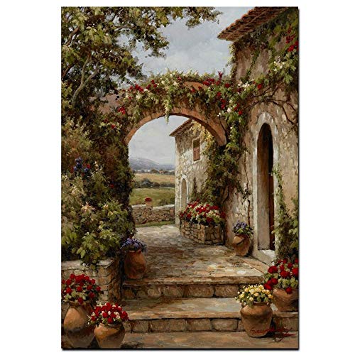 Décoration murale abstraite haut de gamme avec fleurs et paysage de jardin sur toile