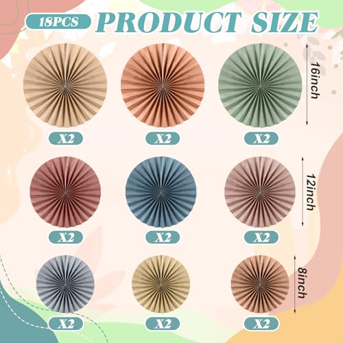 Image of 18 Pcs Sage Green Brown Boho Hanging Paper Fans Decor Back to School Paper Fans Round Garlands Bulletin Board Classroom Decorations for Party Supplies Classroom Decor