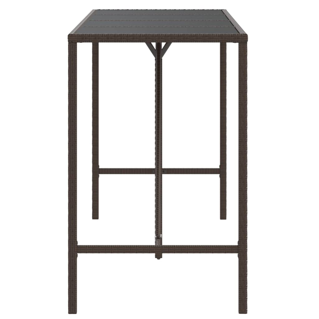 Stół barowy ze szklanym blatem, brązowy, 180 x 70 x 110 cm, polirattanowy, odporny na warunki atmosferyczne, stół ogrodowy na taras, balkon i do użytku na zewnątrz, stabilny stół bistro z