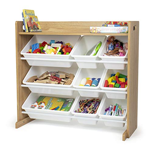 Humble Crew Toy Storage Organizer with Top Shelf and 9 Removable Bins, Natural/White – Toddler Bookshelf with Toy Organizer - Modern Toy Rack Ideal for Kids' Rooms, Playrooms, and Nurseries - Image 4