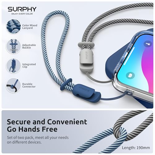 Image of SURPHY 2 Pack Phone Lanyard, Phone Wrist Strap for Case, Camera Wrist Strap | Ultra-Light 2-Color Braided Phone Strap, Cellphone Charm Strap, Anti-Lost Wrist Lanyard for Women and Men, Blue Jay Gray