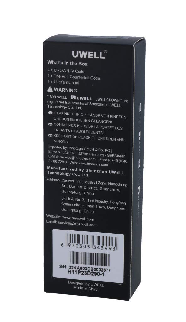 Uwell Crown 4 UN2 Heads 0,23 Ohm - 4 Stck pro Packung : Amazon.de:  Elektronik & Foto